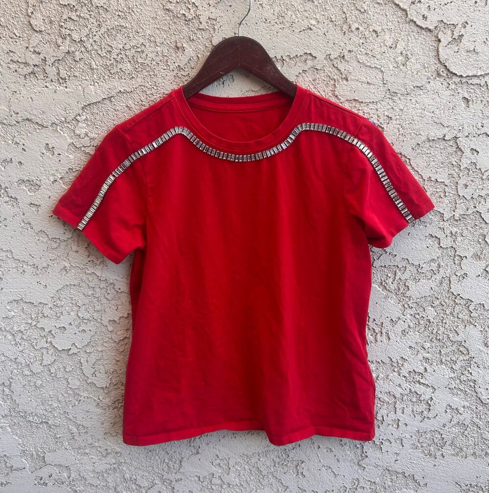 Silver Jeweled Red T-shirt Size Womens Small